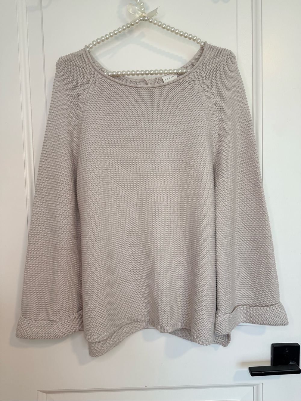 Poetry Light Gray Scoop-Neck Textured Knit Sweater